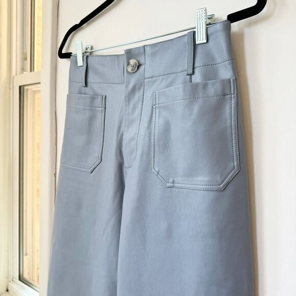 New Anthropologie The Colette Cropped Wide Leg Pants Maeve Faux Leather Blue - Picture 2 of 4
